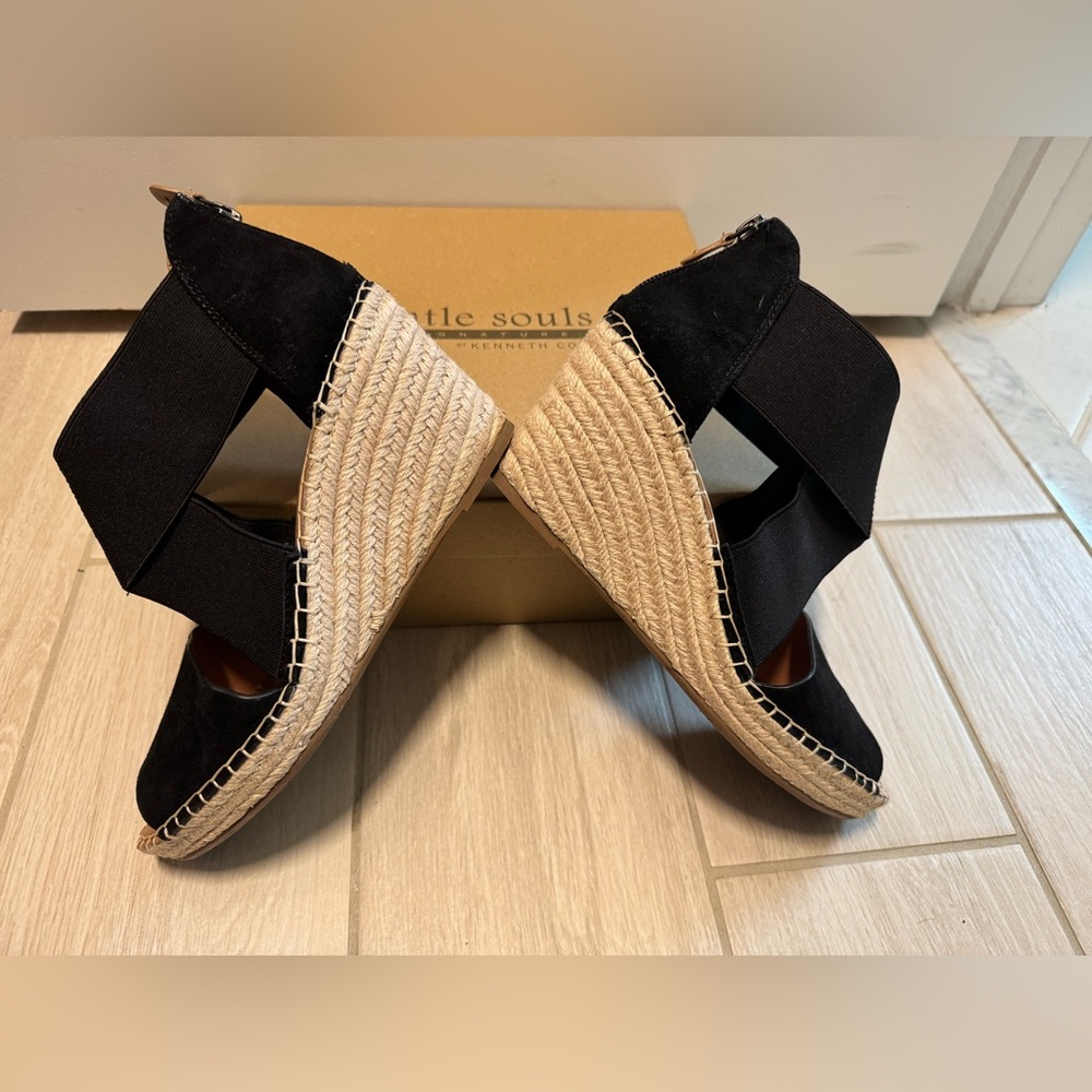 Gentle Souls Black Espadrille- Wedge Sandals - Picture 4 of 7